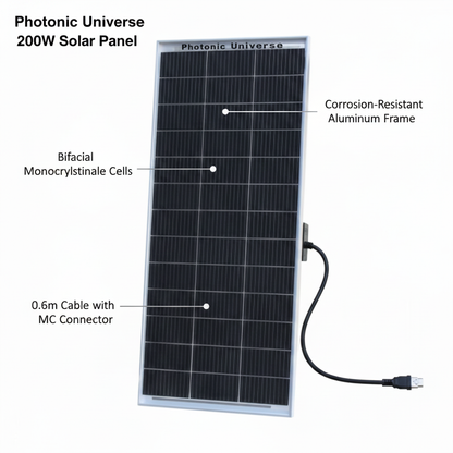 200W bi-facial monocrystalline solar panel with 60cm cable - Technical specification image 2