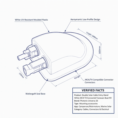 Waterproof double cable entry gland for T4 connectors, for motorhomes, caravans, campervans, boats and building installations - Technical specification image 3