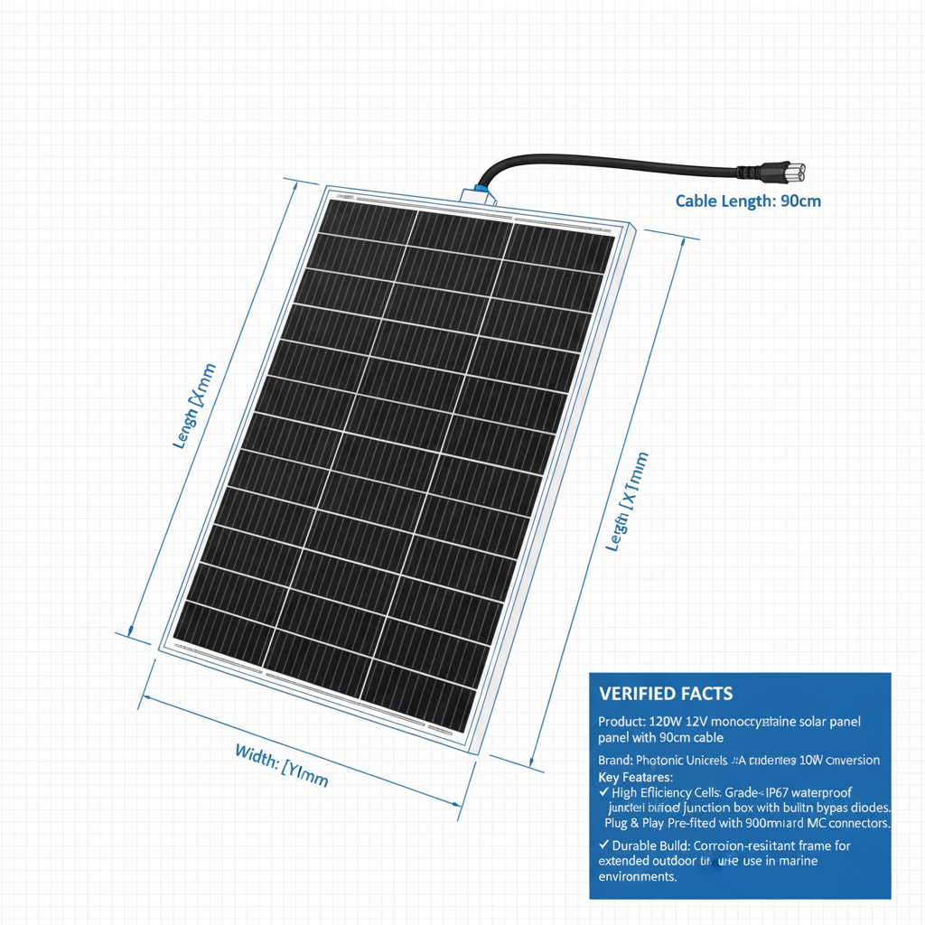 120W 12V monocrystalline solar panel with 90cm cable - Technical specification image 3