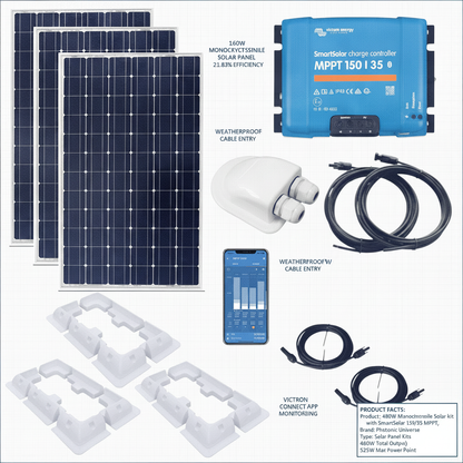 480W Monocrystalline Solar kit with SmartSolar 150/35 MPPT, Mounts, Cables & MC4s - Technical specification image 2