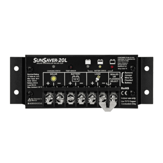 Morningstar SunSaver 20A 12V solar charge controller for motorhomes, boats, marine, oil and gas, telecom and instrumentation - 4Boats