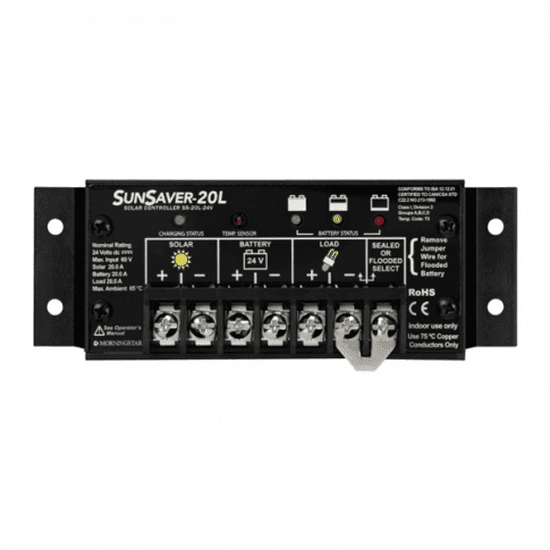 Morningstar SunSaver 20A 24V solar charge controller for motorhomes, boats, marine, oil and gas, telecom and instrumentation - 4Boats