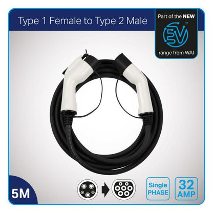Nissan Leaf 2012-2017 Compatible Type 1 to Type 2 32-Amp Electric Vehicle Charging Cable EVC12U32-5 - Solarika.co.uk