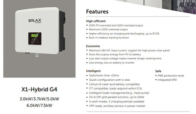 SolaX X1 G4 Hybrid single phase battery storage Inverter HV 3.7kW charges from grid - Solarika.co.uk