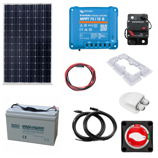 Victron 175W Mono Solar panel kit with SmartSolar MPPT, AGM Battery & Accessories - Solarika.co.uk